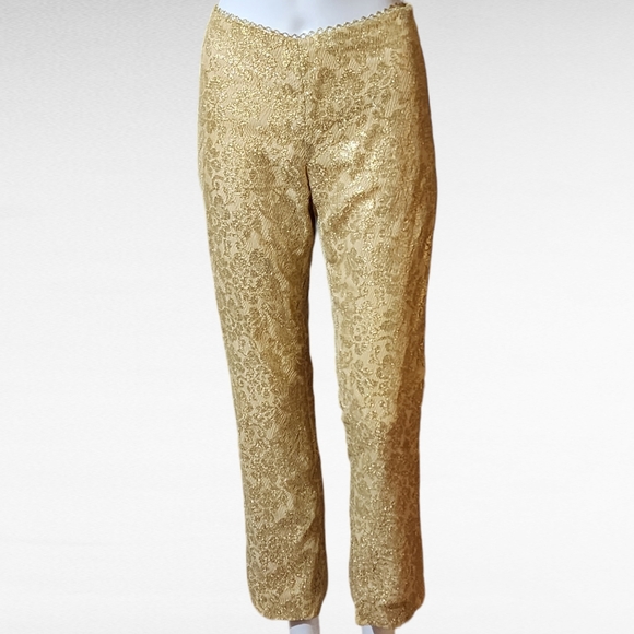 Nicole Miller Collection Gold Metallic Lace Straight Leg...